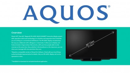 State-of-the-art Sharp Aquos 80-inch monitor with touch-screen whiteboard.